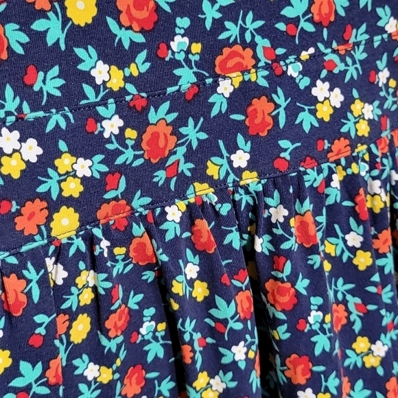 Lands'end navy floral pocketed empire waist round neck medium petite 10-12 dress - Picture 3 of 7